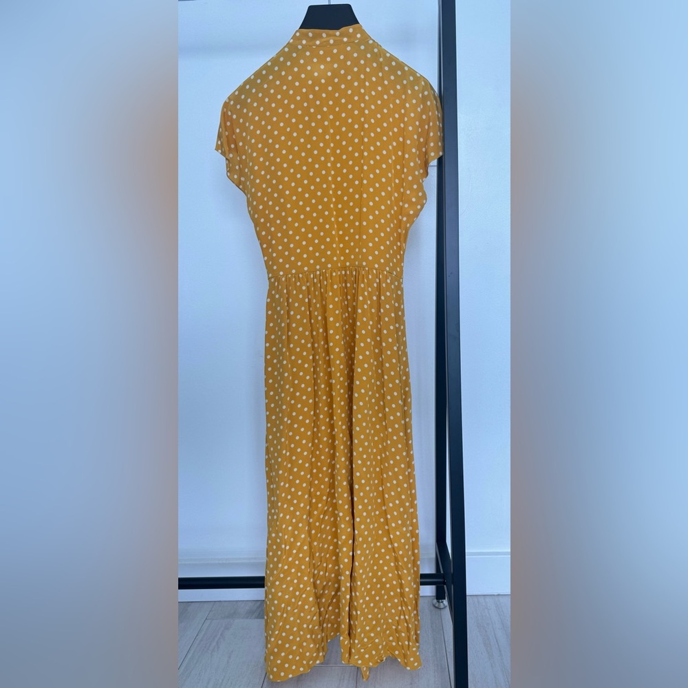 100% Silk Yellow Polka Dot Celine Dress with Pockets - Picture 3 of 6